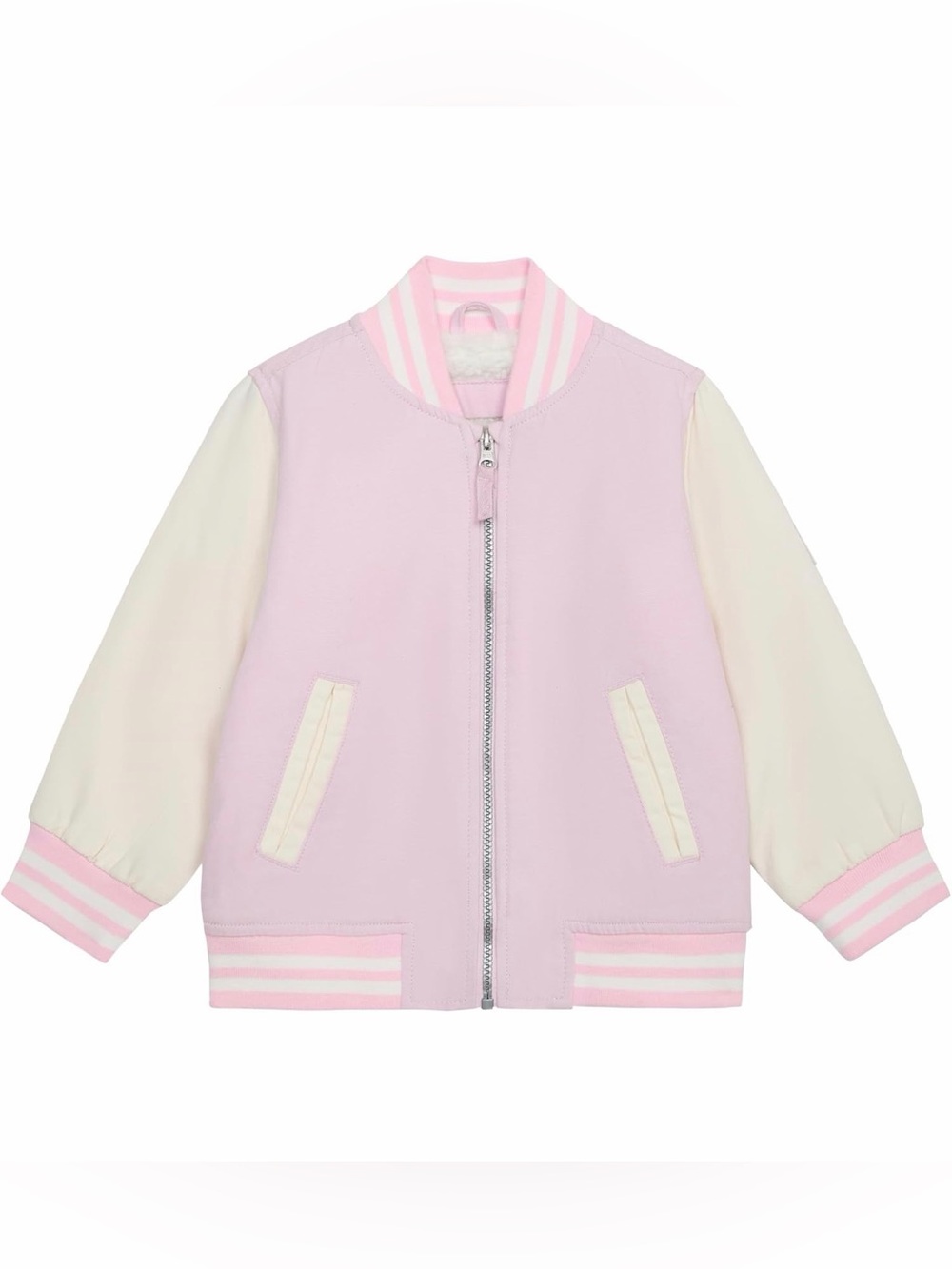 London Fog Girls Pink and Cream Varsity Bomber Jacket